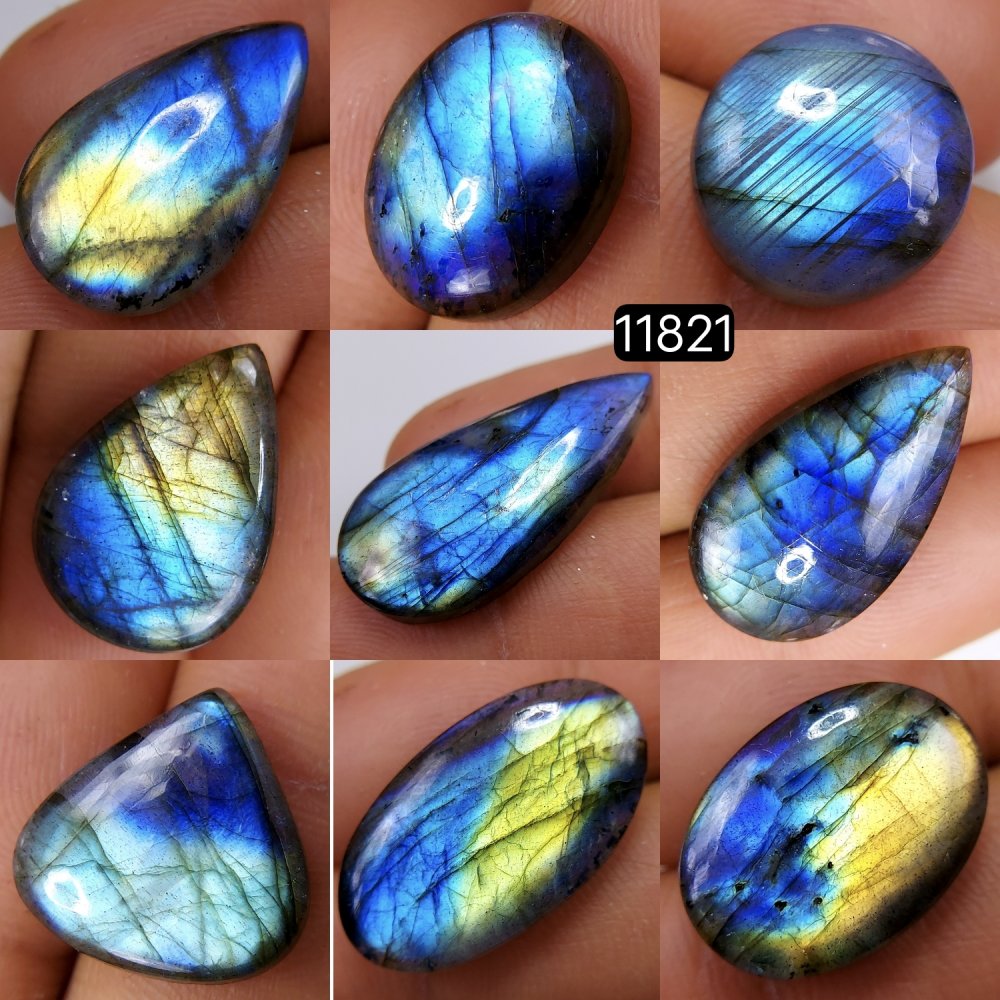 9 Pcs 117 Cts Natural Labradorite Cabochon Loose Gemstone Jewelry Wire Wrapped Pendant Semi-Precious Healing Crystal Lots 30X14-17X16mm #11821