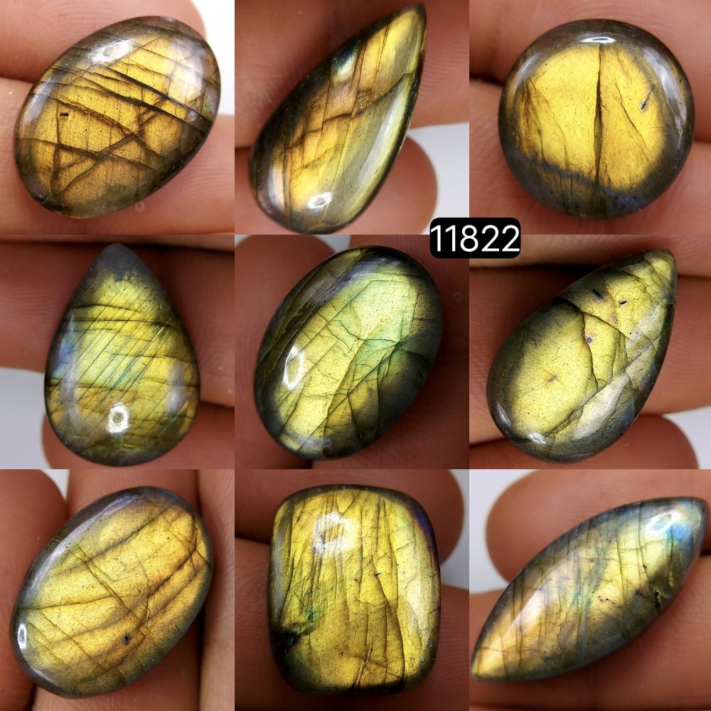 9 Pcs 152 Cts Natural Labradorite Cabochon Loose Gemstone Jewelry Wire Wrapped Pendant Semi-Precious Healing Crystal Lots 31X14-16X16mm #11822