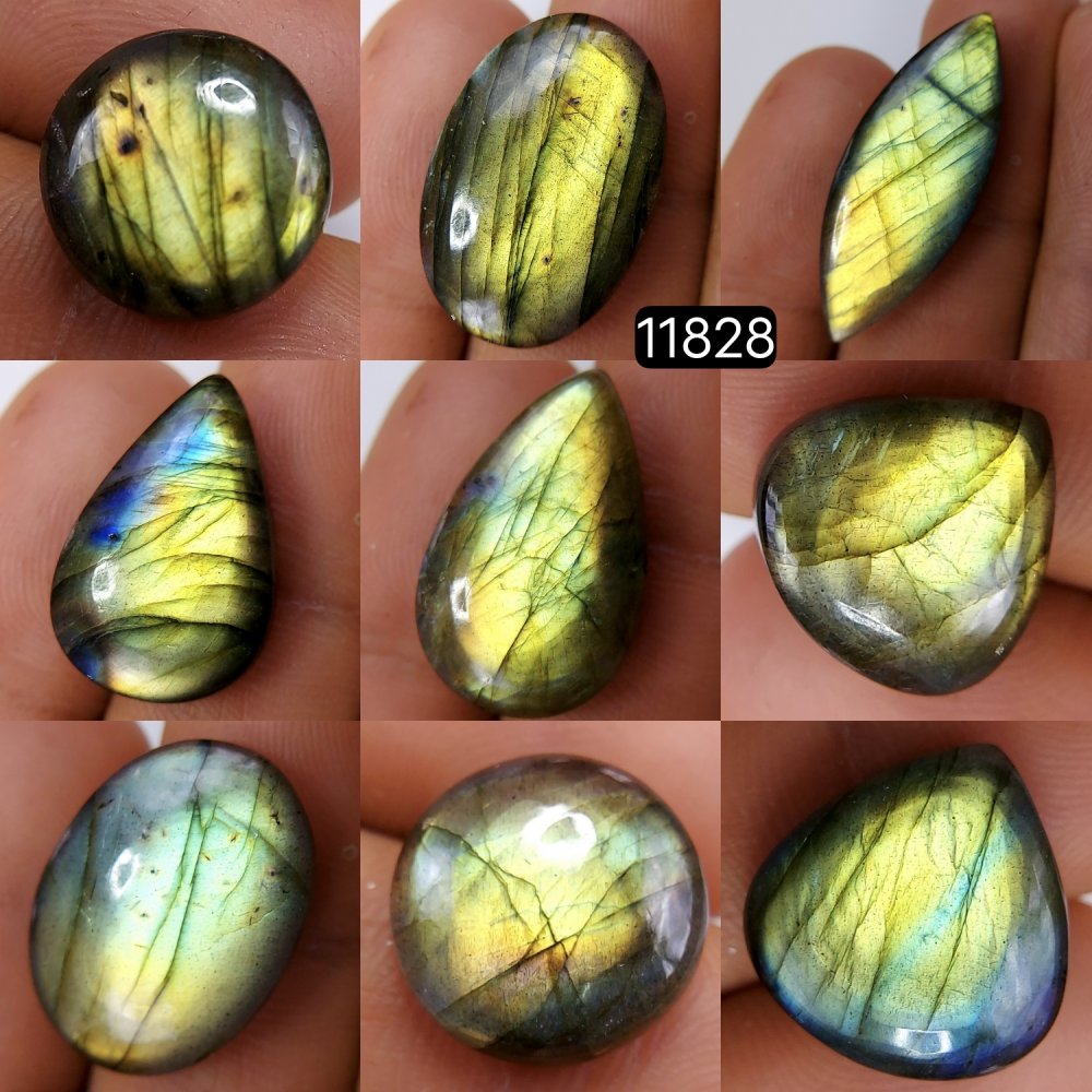 9 Pcs 114 Cts Natural Labradorite Cabochon Loose Gemstone Jewelry Wire Wrapped Pendant Semi-Precious Healing Crystal Lots 24X16-14X14mm #11828