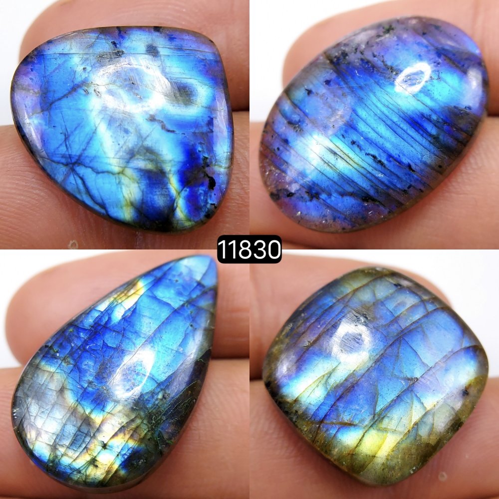 4 Pcs 115 Cts Natural Labradorite Cabochon Loose Gemstone Jewelry Wire Wrapped Pendant Semi-Precious Healing Crystal Lots 32X18-21X23mm #11830