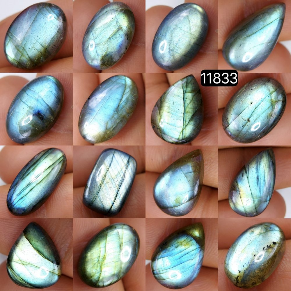 16 Pcs 166 Cts Natural Labradorite Cabochon Loose Gemstone Jewelry Wire Wrapped Pendant Semi-Precious Healing Crystal Lots 23X13-13X11mm #11833