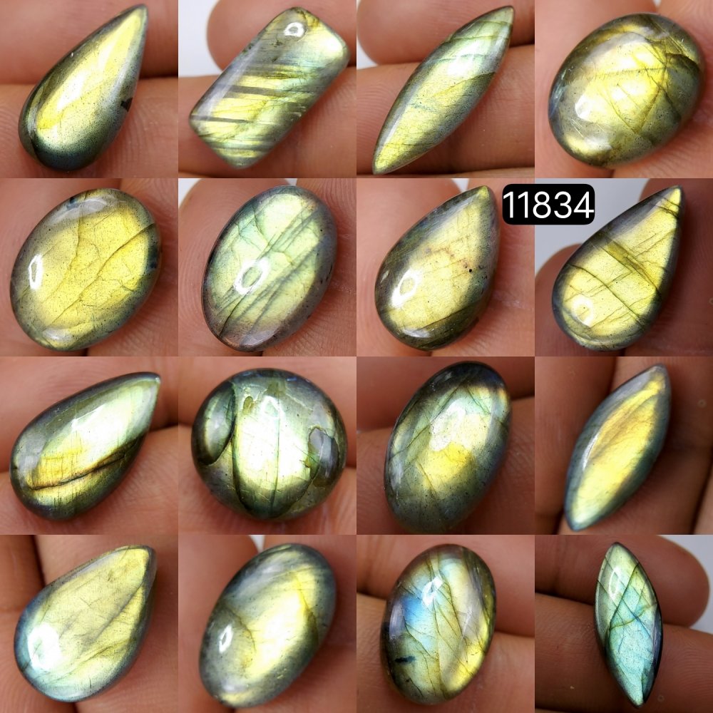 16 Pcs 156 Cts Natural Labradorite Cabochon Loose Gemstone Jewelry Wire Wrapped Pendant Semi-Precious Healing Crystal Lots 28X9-12X12mm #11834