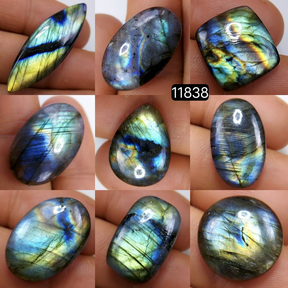 9 Pcs 156 Cts Natural Labradorite Cabochon Loose Gemstone Jewelry Wire Wrapped Pendant Semi-Precious Healing Crystal Lots 37X13-17X17mm #11838