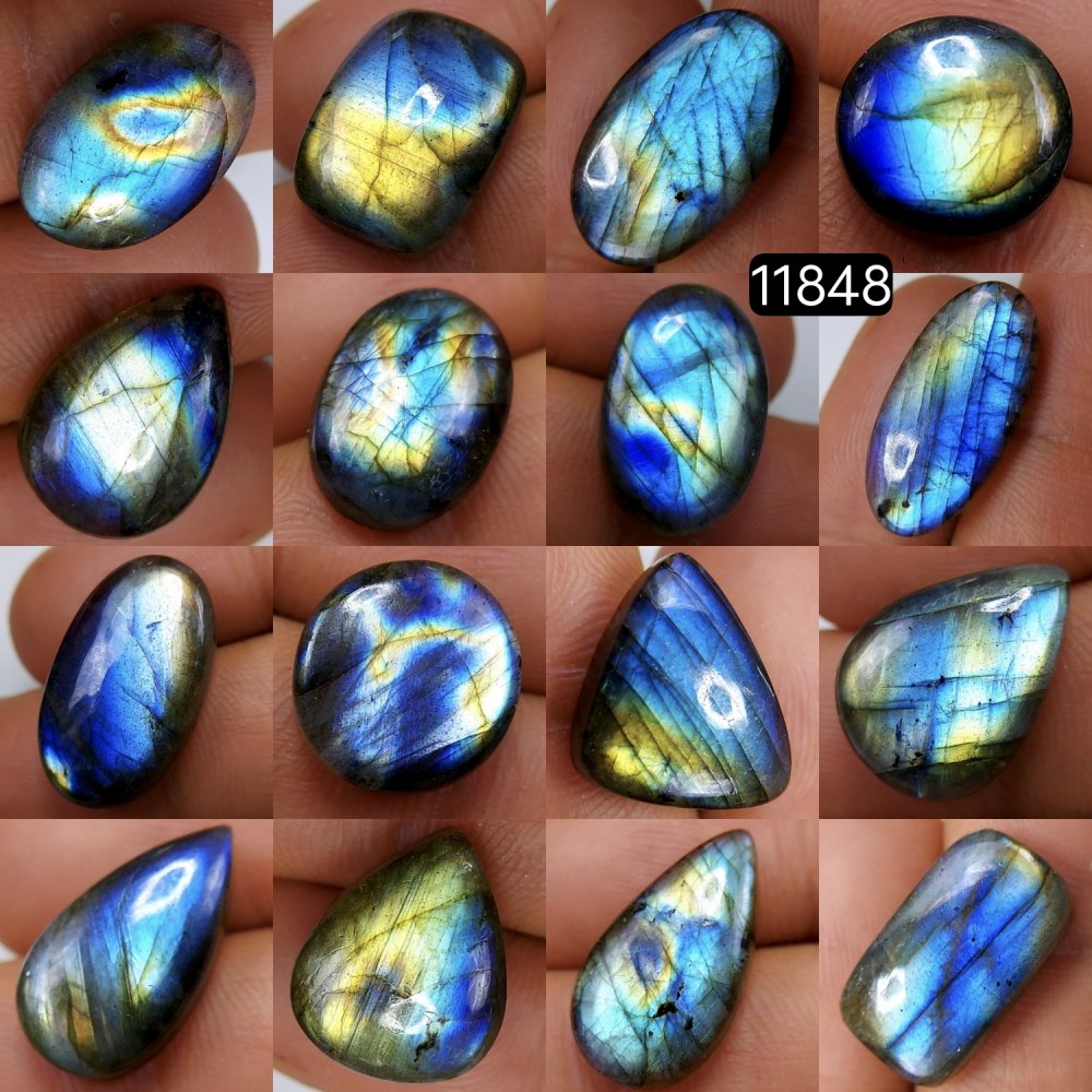 16 Pcs 160 Cts Natural Labradorite Cabochon Loose Gemstone Jewelry Wire Wrapped Pendant Semi-Precious Healing Crystal Lots 22X12-11X11mm #11848