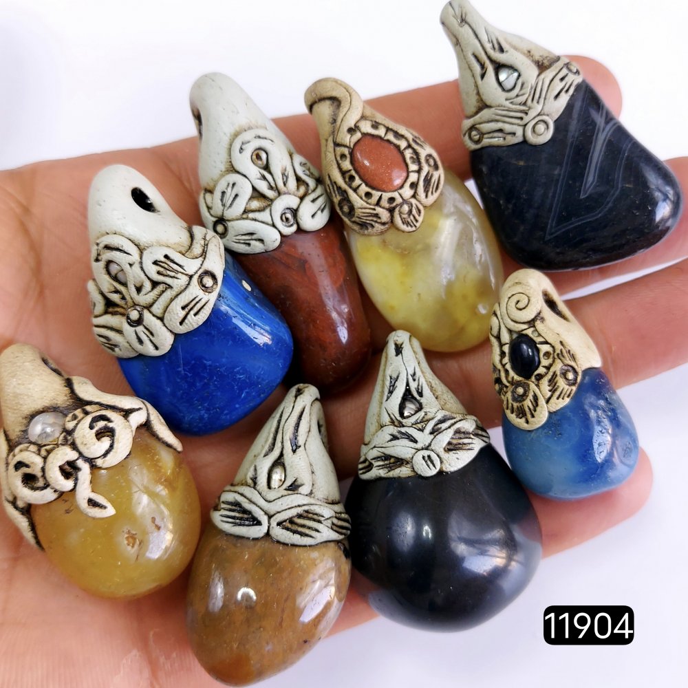 8 Pcs 960 Cts  Natural Mix Onyx Gemstone Tumble Polymer Clay Pendant, Handmade polymer clay jewelry Necklaces ,Semi-precious gemstone pendants 1.50-2-inchmm #11904