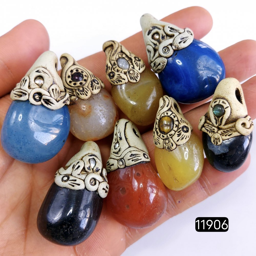 8 Pcs 927 Cts  Natural Mix Onyx Gemstone Tumble Polymer Clay Pendant, Handmade polymer clay jewelry Necklaces ,Semi-precious gemstone pendants 1.50-2-inchmm #11906