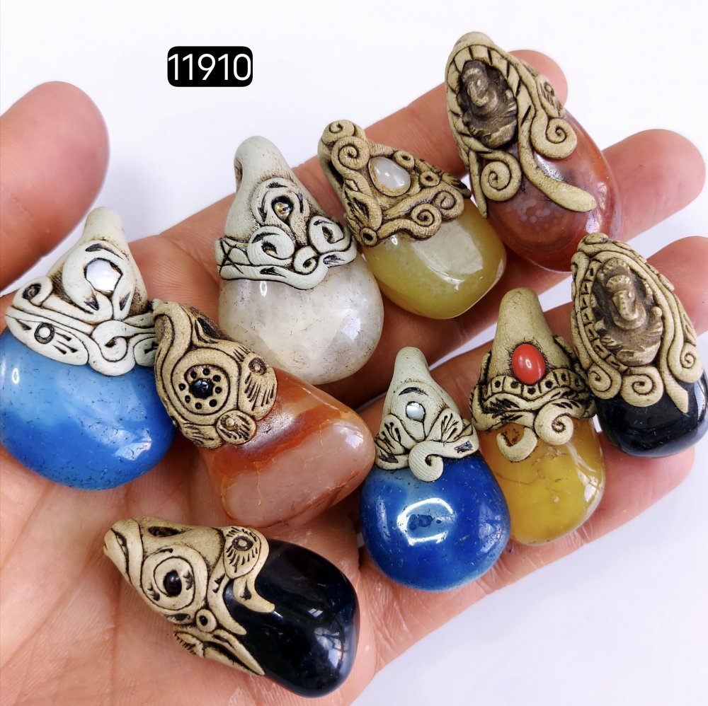 9 Pcs 923 Cts  Natural Mix Onyx Gemstone Tumble Polymer Clay Pendant, Handmade polymer clay jewelry Necklaces ,Semi-precious gemstone pendants 1.50-2-inchmm #11910