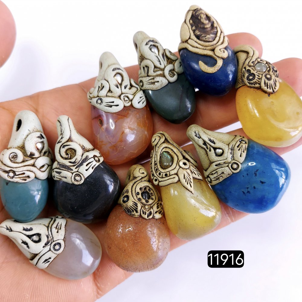 10 Pcs 1032 Cts  Natural Mix Onyx Gemstone Tumble Polymer Clay Pendant, Handmade polymer clay jewelry Necklaces ,Semi-precious gemstone pendants 1.50-2-inchmm #11916