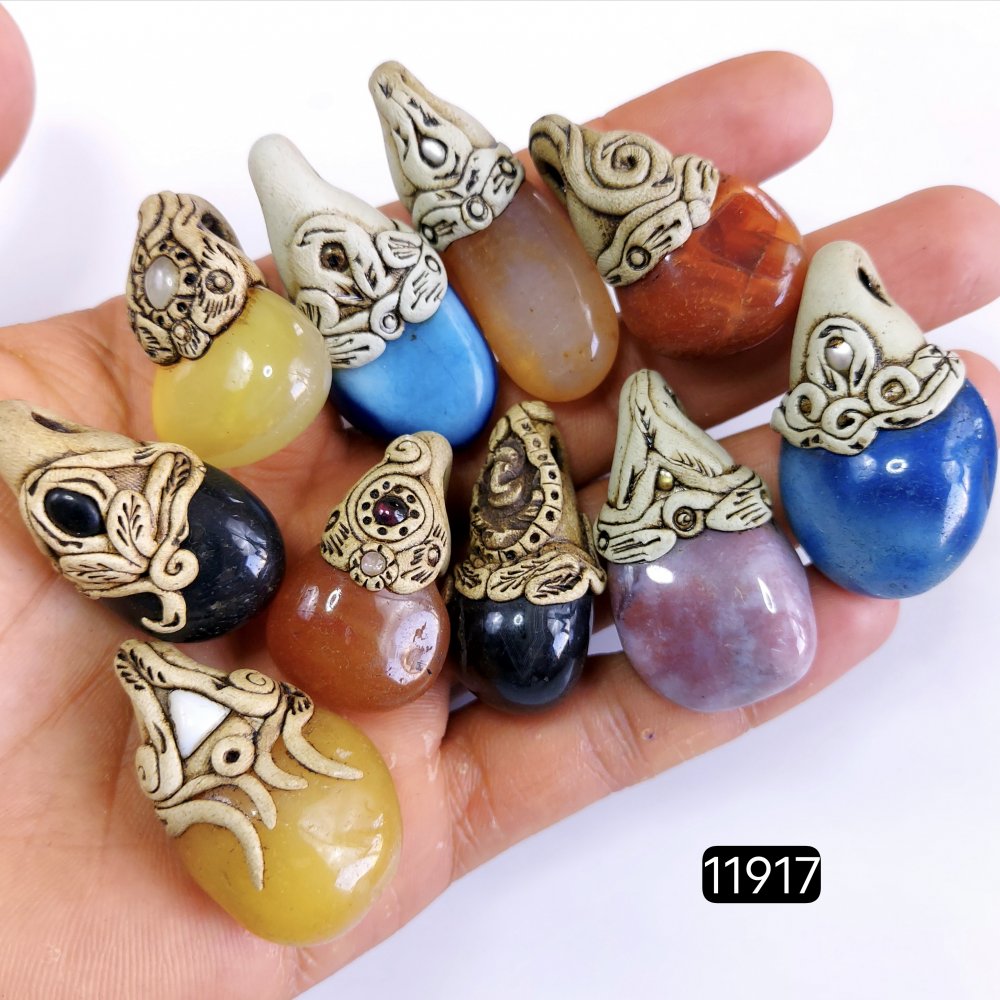 10 Pcs 842 Cts  Natural Mix Onyx Gemstone Tumble Polymer Clay Pendant, Handmade polymer clay jewelry Necklaces ,Semi-precious gemstone pendants 1.50-2-inchmm #11917