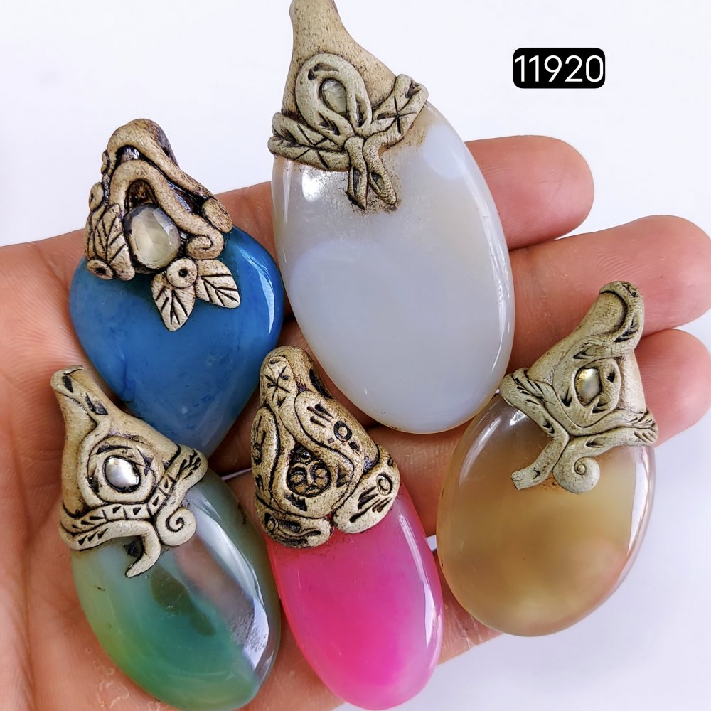 5 Pcs 420 Cts  Natural Mix Onyx Gemstone Polymer Clay Pendant, Handmade polymer clay jewelry Necklaces ,Semi-precious gemstone pendants 2-2.50-Inchmm #11920