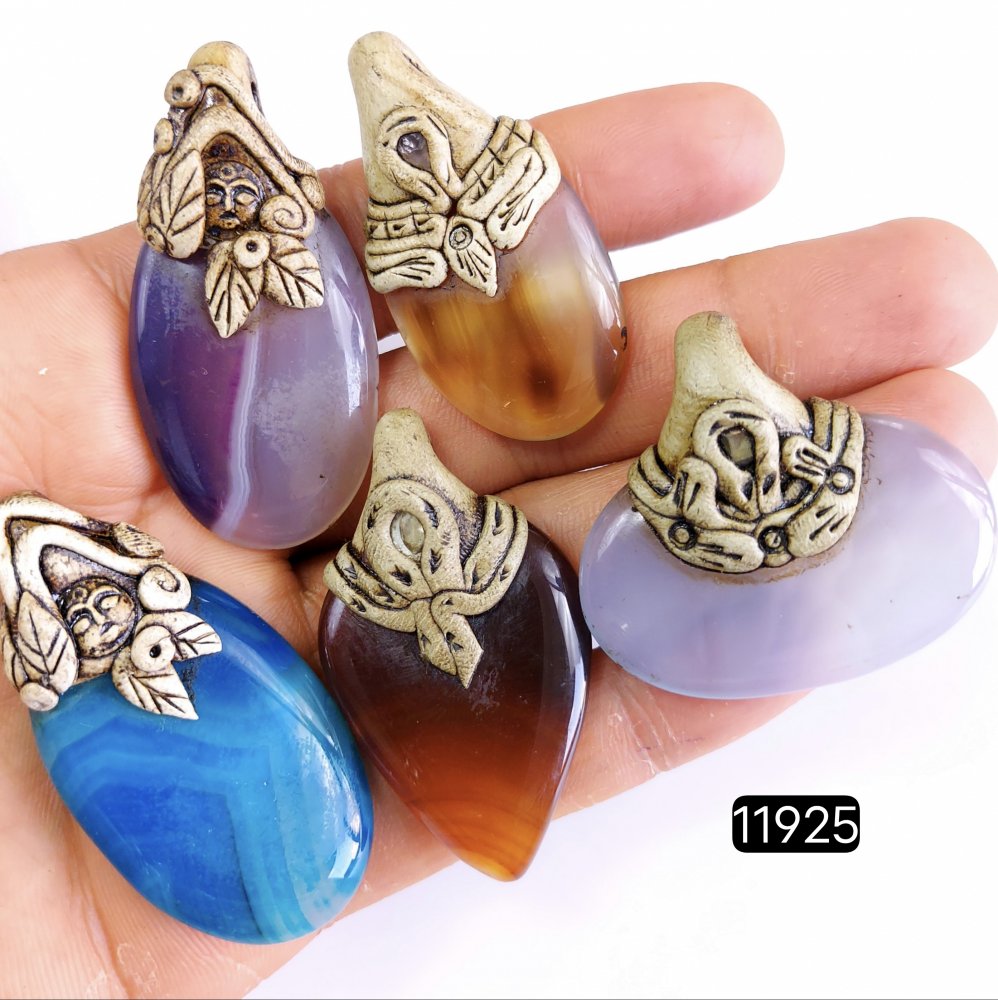 5 Pcs 391 Cts  Natural Mix Onyx Gemstone Polymer Clay Pendant, Handmade polymer clay jewelry Necklaces ,Semi-precious gemstone pendants 2-2.50-Inchmm #R-11925