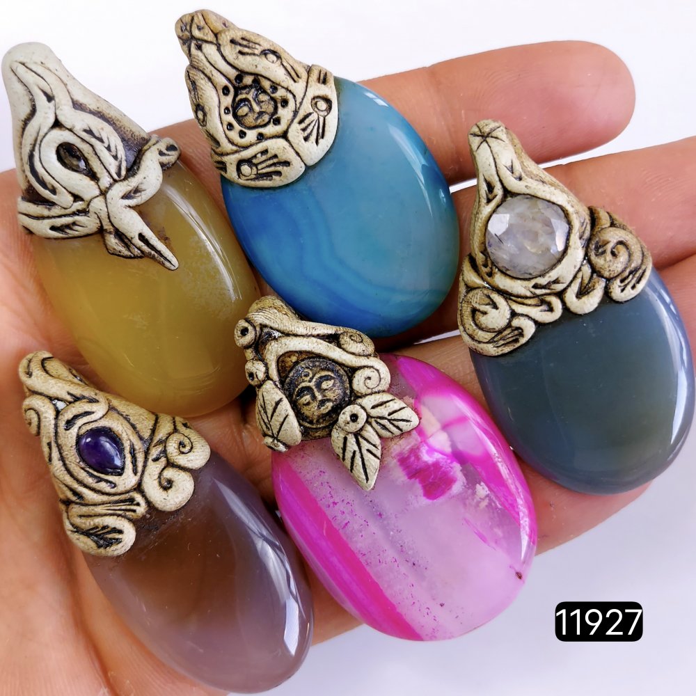 5 Pcs 481 Cts  Natural Mix Onyx Gemstone Polymer Clay Pendant, Handmade polymer clay jewelry Necklaces ,Semi-precious gemstone pendants 2-2.50-Inchmm #R-11927