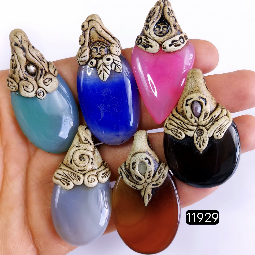 6 Pcs 505 Cts  Natural Mix Onyx Gemstone Polymer Clay Pendant, Handmade polymer clay jewelry Necklaces ,Semi-precious gemstone pendants 2-2.50-Inchmm #R-11929