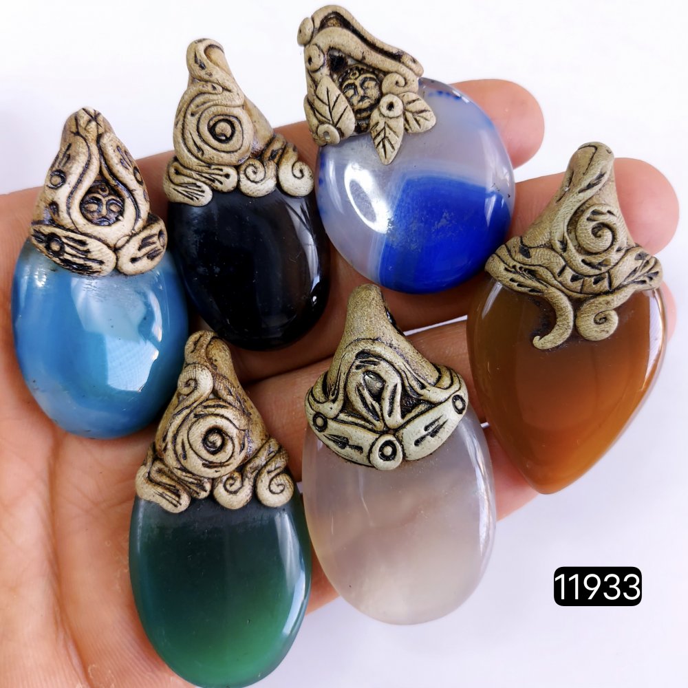 6 Pcs 527 Cts  Natural Mix Onyx Gemstone Polymer Clay Pendant, Handmade polymer clay jewelry Necklaces ,Semi-precious gemstone pendants 2-2.50-Inchmm #R-11933