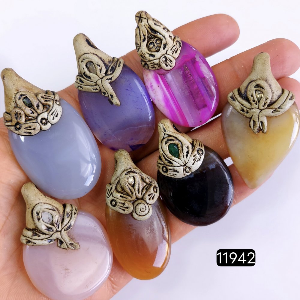 7 Pcs 647 Cts  Natural Mix Onyx Gemstone Polymer Clay Pendant, Handmade polymer clay jewelry Necklaces ,Semi-precious gemstone pendants 2-2.50-Inchmm #11942