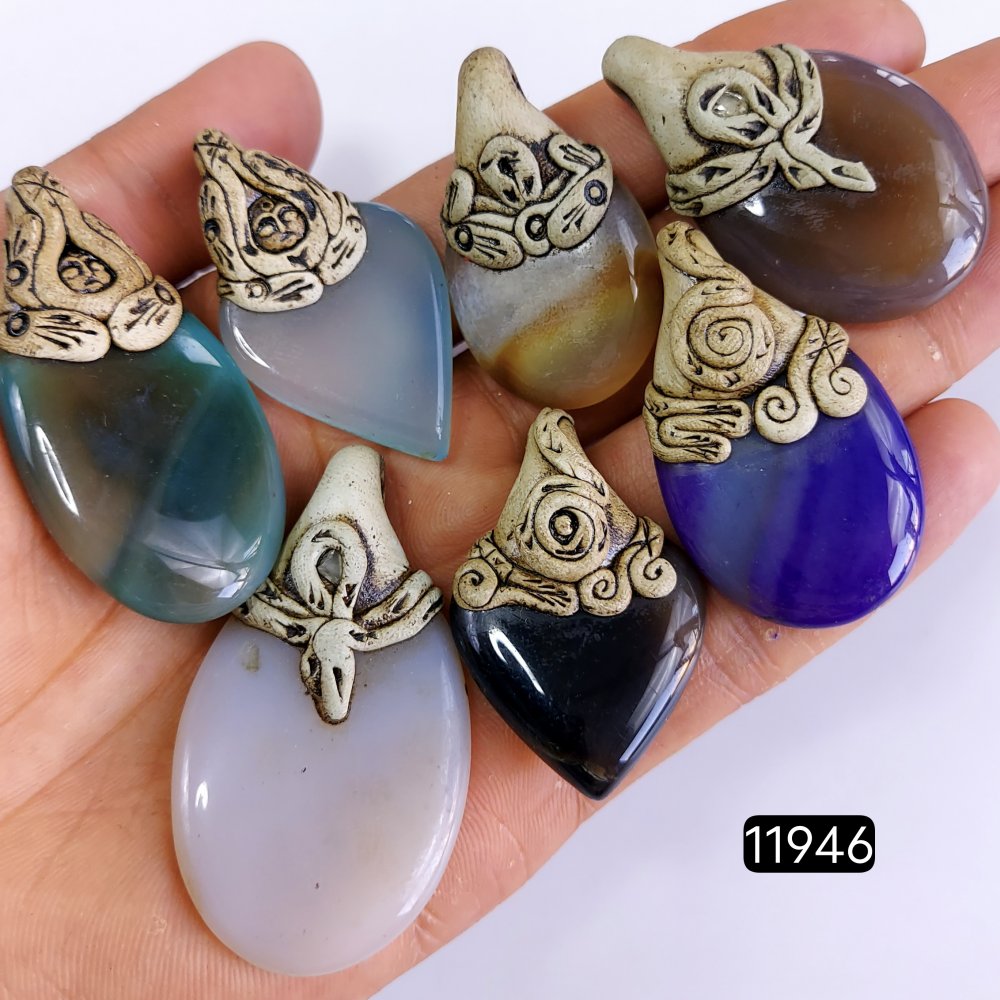 7 Pcs 588 Cts  Natural Mix Onyx Gemstone Polymer Clay Pendant, Handmade polymer clay jewelry Necklaces ,Semi-precious gemstone pendants 2-2.50-Inchmm #11946