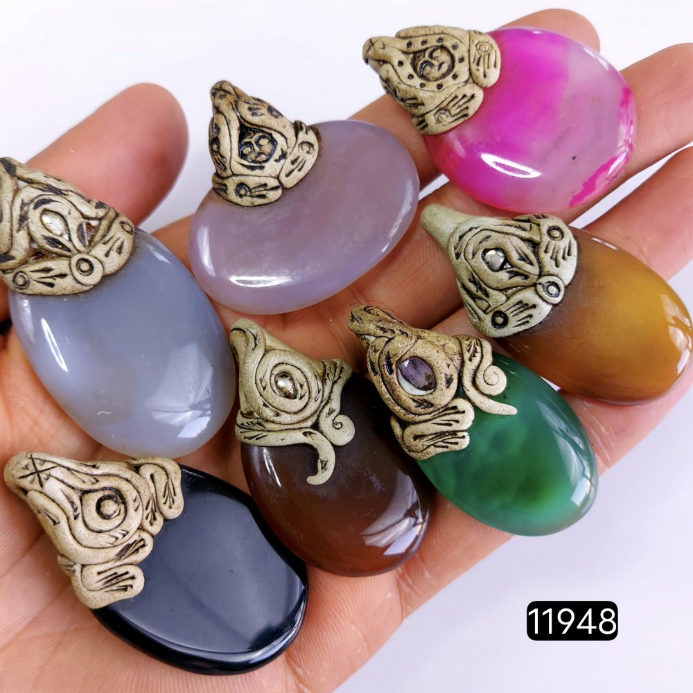 7 Pcs 628 Cts  Natural Mix Onyx Gemstone Polymer Clay Pendant, Handmade polymer clay jewelry Necklaces ,Semi-precious gemstone pendants 2-2.50-Inchmm #11948