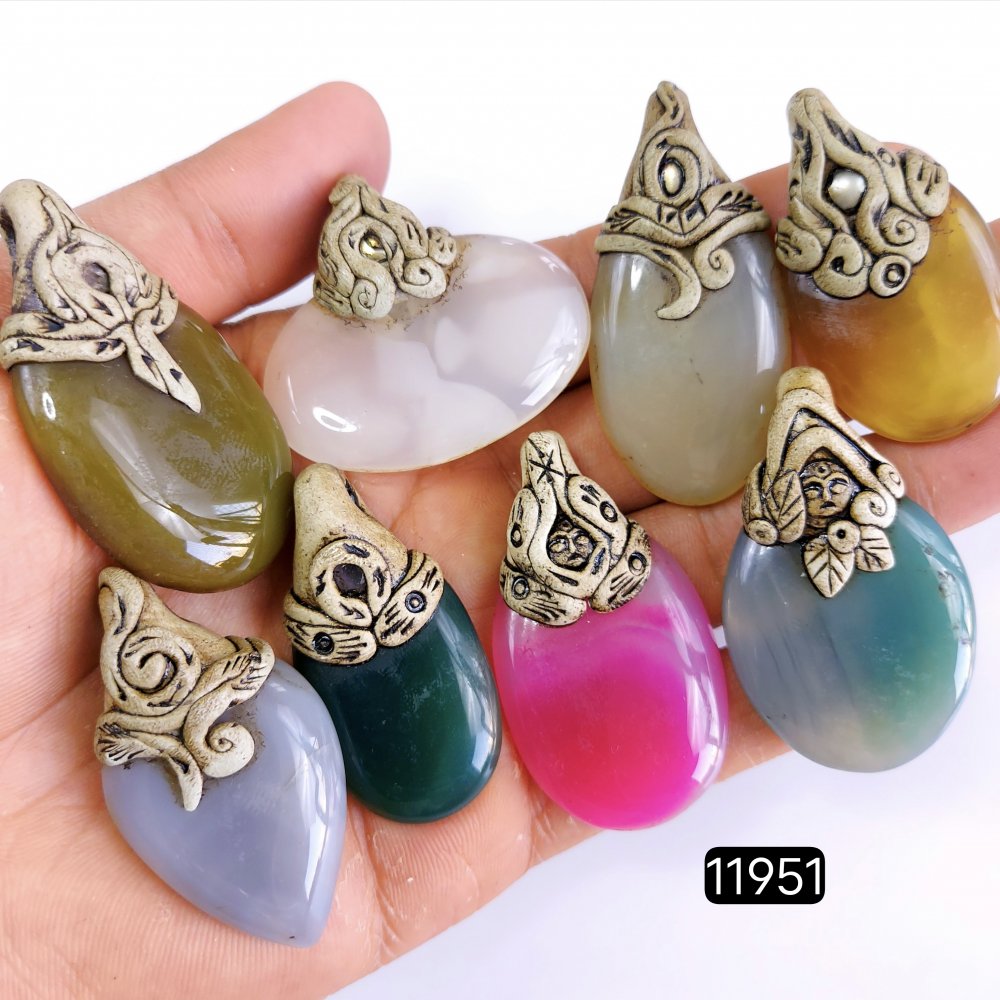 8 Pcs 707 Cts  Natural Mix Onyx Gemstone Polymer Clay Pendant, Handmade polymer clay jewelry Necklaces ,Semi-precious gemstone pendants 2-2.50-Inchmm #R-11951