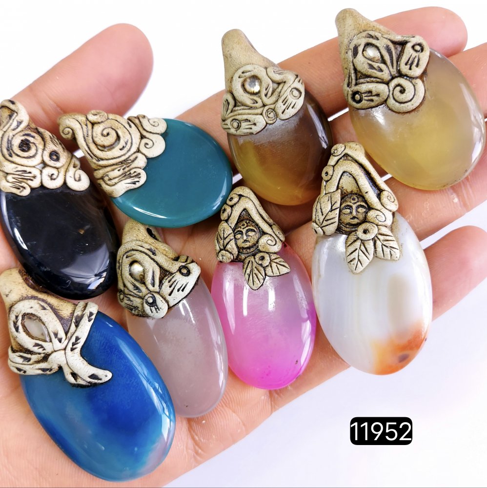 8 Pcs 665 Cts  Natural Mix Onyx Gemstone Polymer Clay Pendant, Handmade polymer clay jewelry Necklaces ,Semi-precious gemstone pendants 2-2.50-Inchmm #R-11952