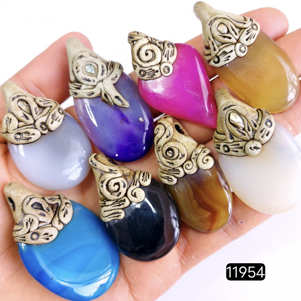 8 Pcs 673 Cts  Natural Mix Onyx Gemstone Polymer Clay Pendant, Handmade polymer clay jewelry Necklaces ,Semi-precious gemstone pendants 2-2.50-Inchmm #11954