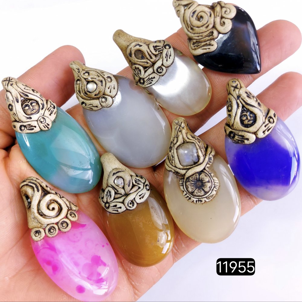 8 Pcs 717 Cts  Natural Mix Onyx Gemstone Polymer Clay Pendant, Handmade polymer clay jewelry Necklaces ,Semi-precious gemstone pendants 2-2.50-Inchmm #11955