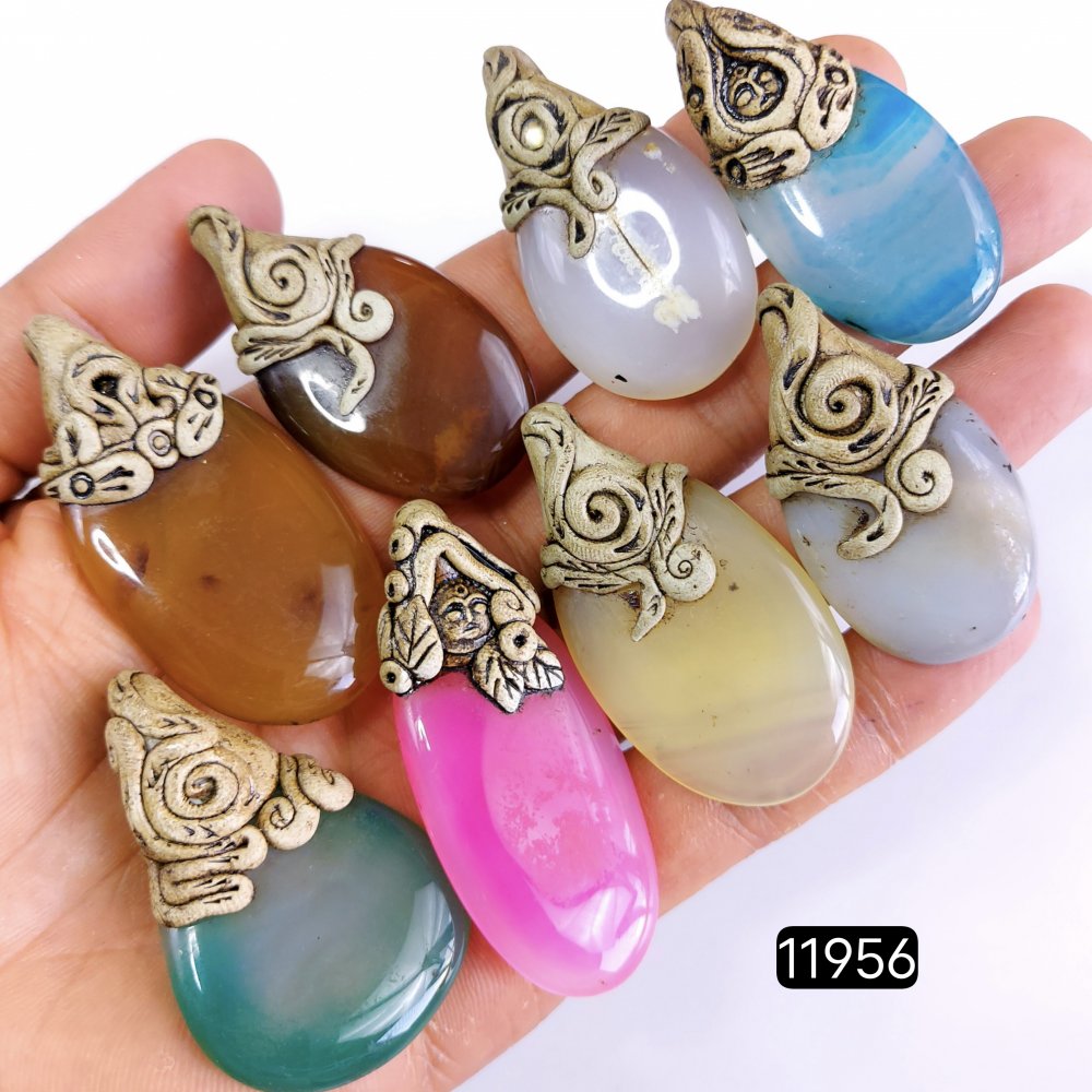 8 Pcs 706 Cts  Natural Mix Onyx Gemstone Polymer Clay Pendant, Handmade polymer clay jewelry Necklaces ,Semi-precious gemstone pendants 2-2.50-Inchmm #11956