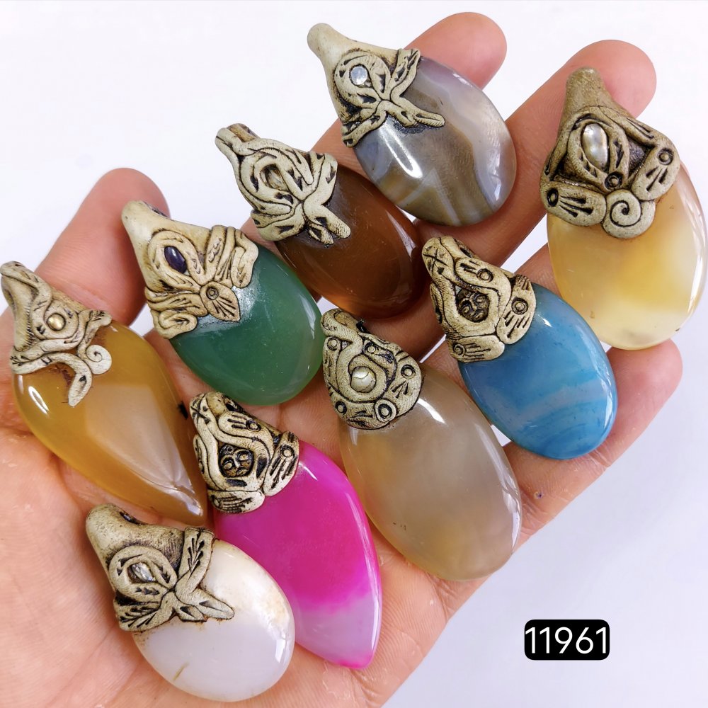 9 Pcs 743 Cts  Natural Mix Onyx Gemstone Polymer Clay Pendant, Handmade polymer clay jewelry Necklaces ,Semi-precious gemstone pendants 2-2.50-Inchmm #11961