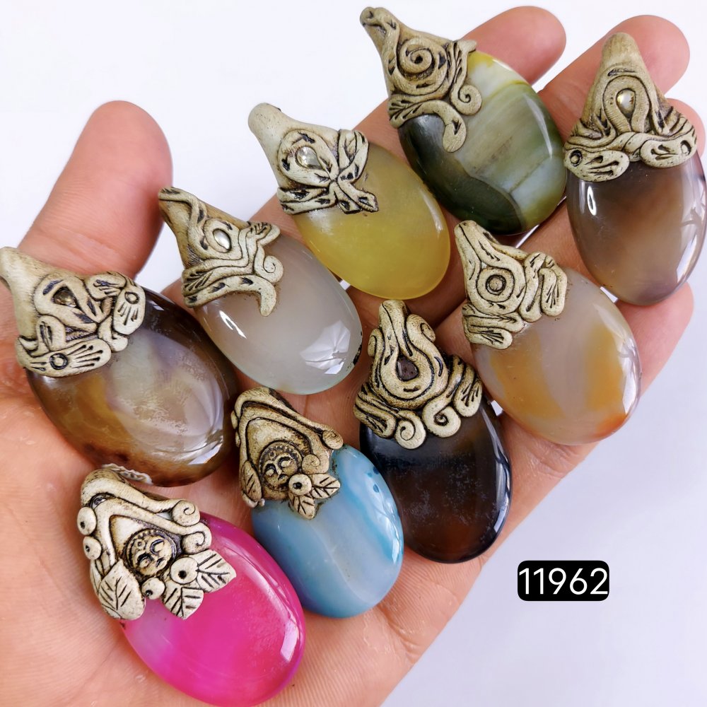 9 Pcs 757 Cts  Natural Mix Onyx Gemstone Polymer Clay Pendant, Handmade polymer clay jewelry Necklaces ,Semi-precious gemstone pendants 2-2.50-Inchmm #R-11962