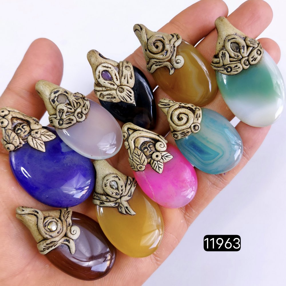 9 Pcs 733 Cts  Natural Mix Onyx Gemstone Polymer Clay Pendant, Handmade polymer clay jewelry Necklaces ,Semi-precious gemstone pendants 2-2.50-Inchmm #11963