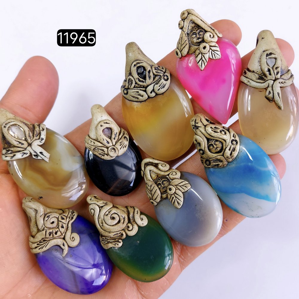 9 Pcs 775 Cts  Natural Mix Onyx Gemstone Polymer Clay Pendant, Handmade polymer clay jewelry Necklaces ,Semi-precious gemstone pendants 2-2.50-Inchmm #11965