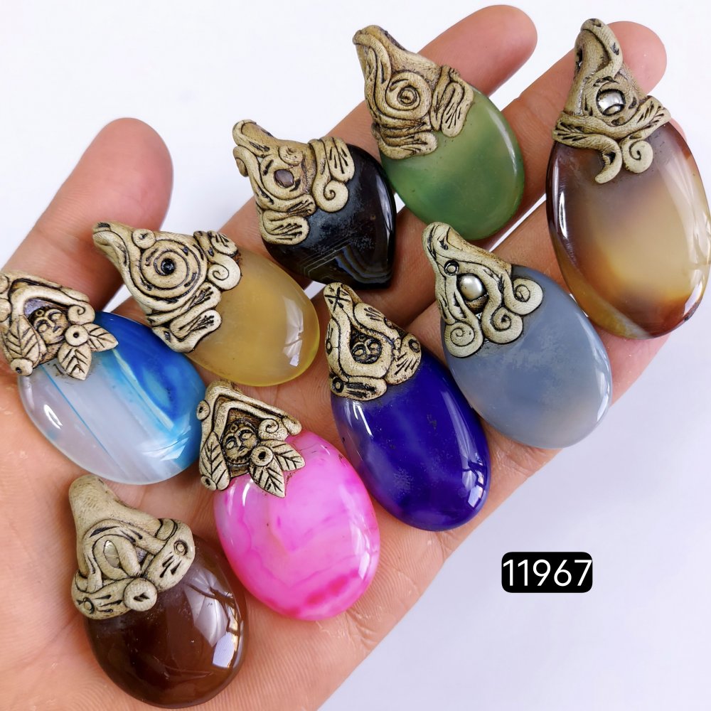 9 Pcs 761 Cts  Natural Mix Onyx Gemstone Polymer Clay Pendant, Handmade polymer clay jewelry Necklaces ,Semi-precious gemstone pendants 2-2.50-Inchmm #11967