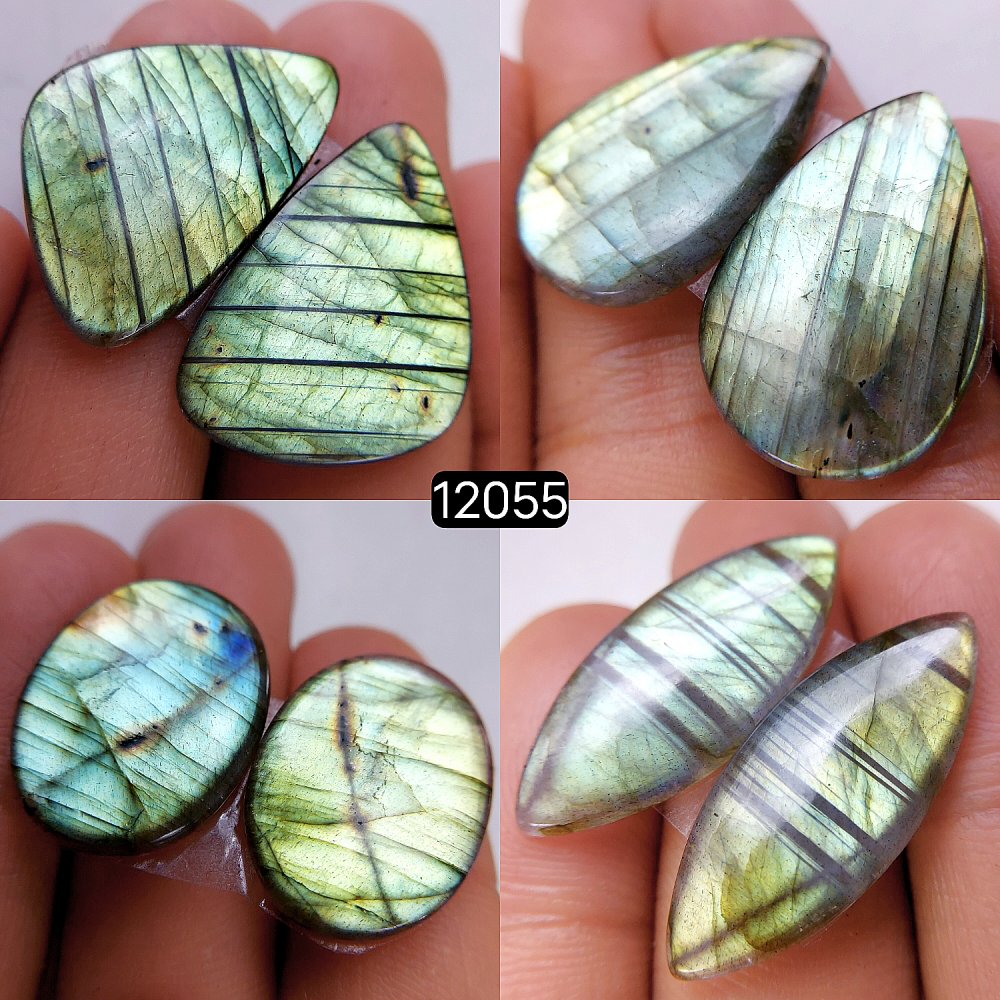 4Pair 96Cts  Labradorite pairs Labradorite Cabochon Loose Gemstone Labradorite pair for Earring For Woman Earrings Mix Shapes Dangle Drop Earrings 30X12-23X17mm #R-12055