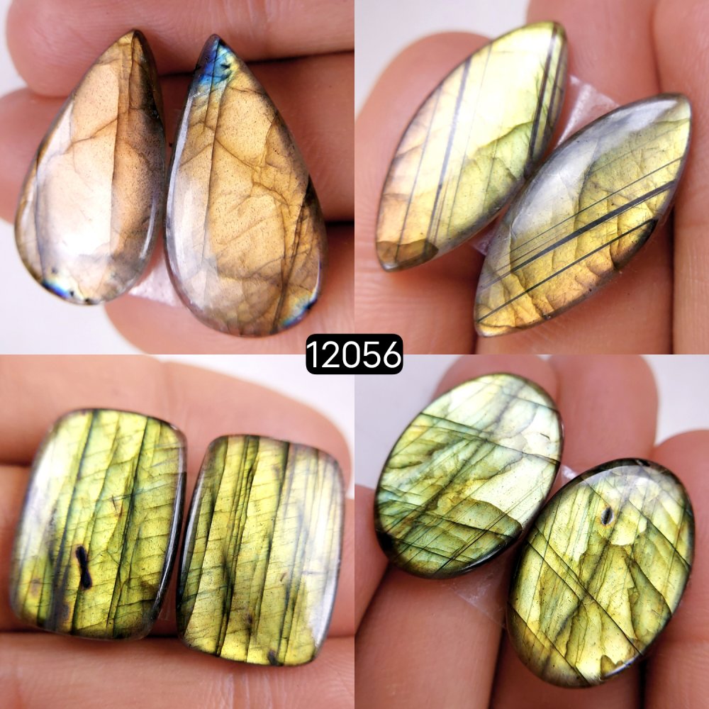 4Pair 85Cts  Labradorite pairs Labradorite Cabochon Loose Gemstone Labradorite pair for Earring For Woman Earrings Mix Shapes Dangle Drop Earrings 27X11-22X15mm #R-12056