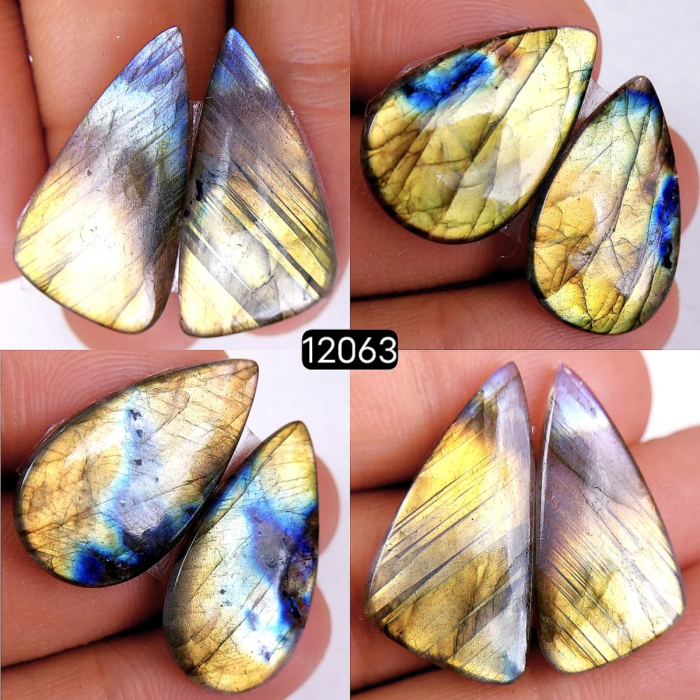 4Pair 83Cts  Labradorite pairs Labradorite Cabochon Loose Gemstone Labradorite pair for Earring For Woman Earrings Mix Shapes Dangle Drop Earrings 30X15-26X14mm #R-12063