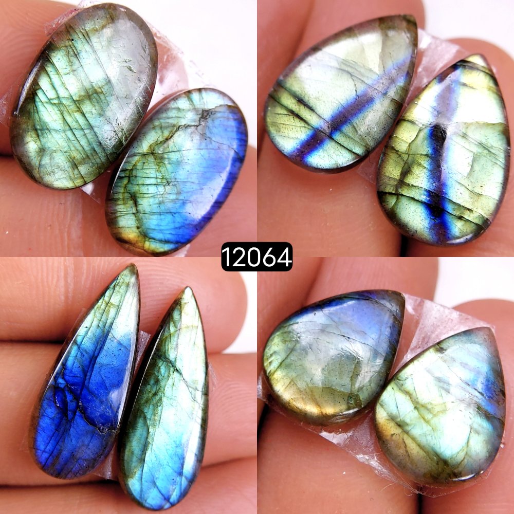 4Pair 49Cts  Labradorite pairs Labradorite Cabochon Loose Gemstone Labradorite pair for Earring For Woman Earrings Mix Shapes Dangle Drop Earrings 27X10-15X11mm #12064