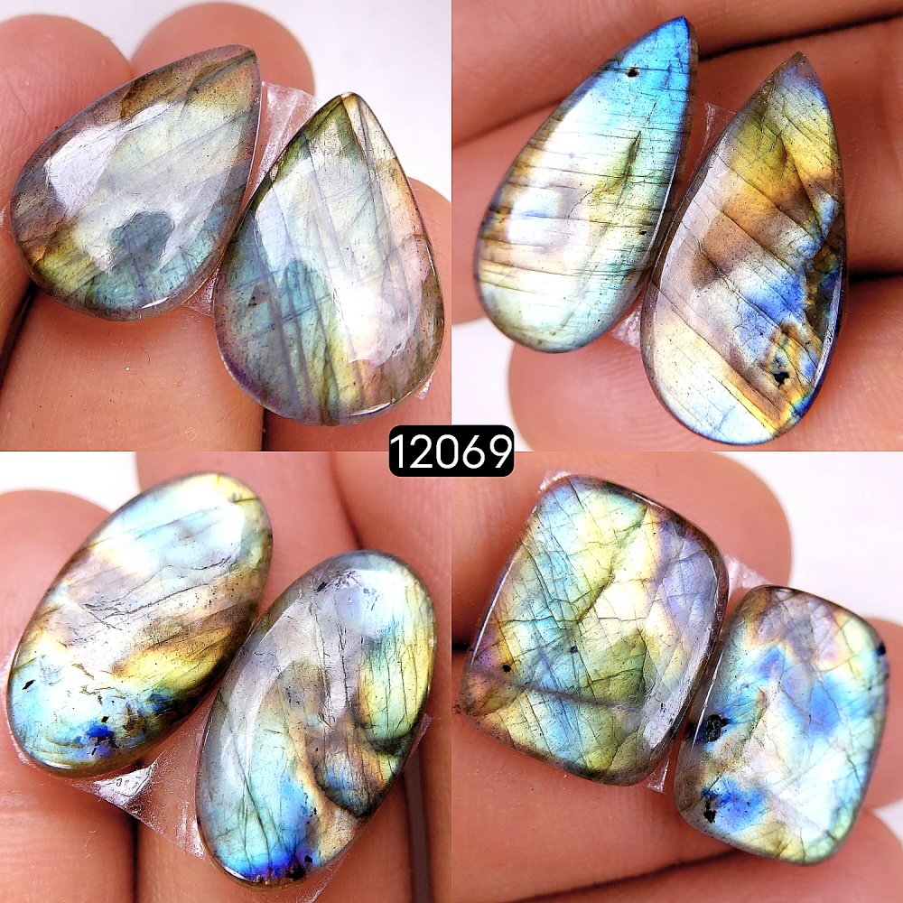 4Pair 73Cts  Labradorite pairs Labradorite Cabochon Loose Gemstone Labradorite pair for Earring For Woman Earrings Mix Shapes Dangle Drop Earrings 26X13-18X14mm #12069