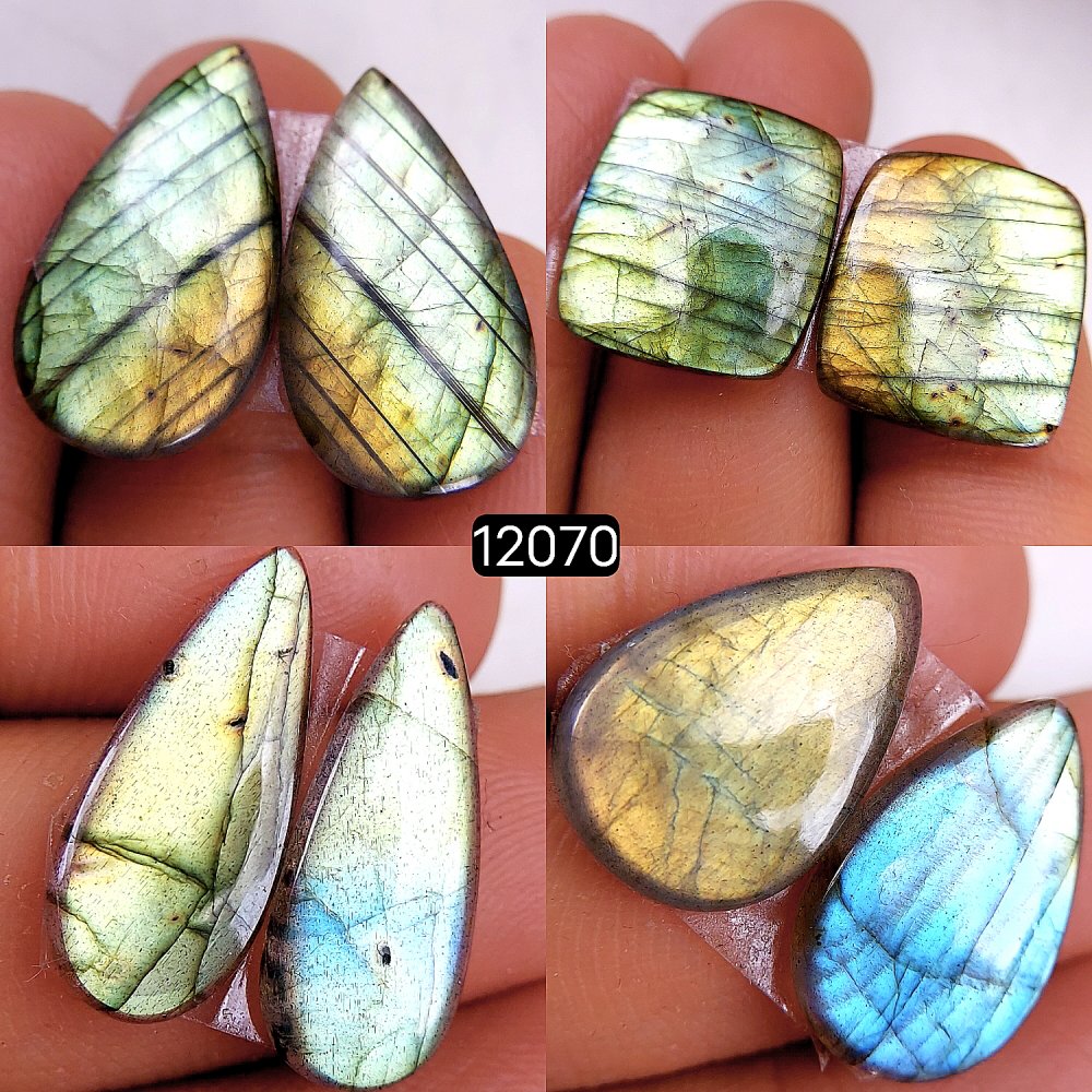 4Pair 60Cts  Labradorite pairs Labradorite Cabochon Loose Gemstone Labradorite pair for Earring For Woman Earrings Mix Shapes Dangle Drop Earrings 25X13-22X9mm #12070