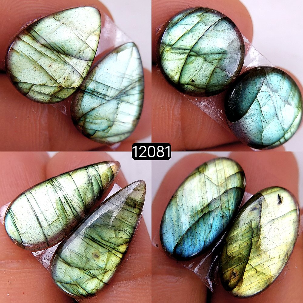 4Pair 50Cts  Labradorite pairs Labradorite Cabochon Loose Gemstone Labradorite pair for Earring For Woman Earrings Mix Shapes Dangle Drop Earrings 21X11-15X15mm #12081