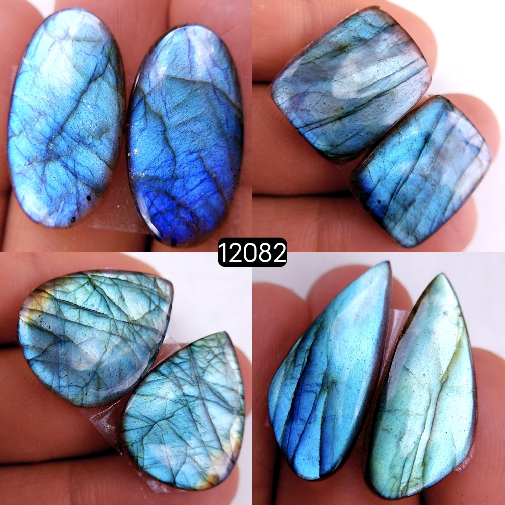 4Pair 84Cts  Labradorite pairs Labradorite Cabochon Loose Gemstone Labradorite pair for Earring For Woman Earrings Mix Shapes Dangle Drop Earrings 28X11-21X16mm #12082