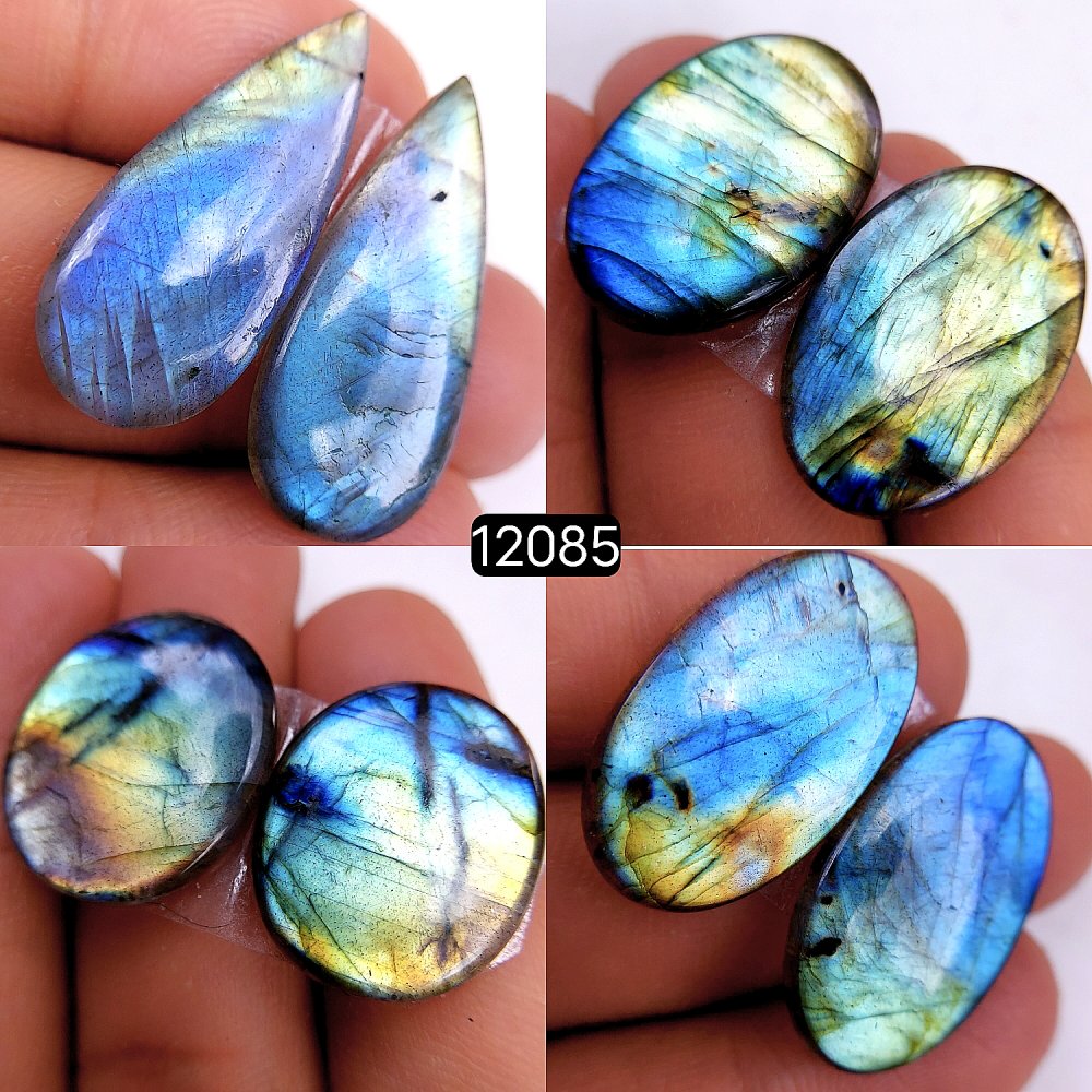 4Pair 98Cts  Labradorite pairs Labradorite Cabochon Loose Gemstone Labradorite pair for Earring For Woman Earrings Mix Shapes Dangle Drop Earrings 30X12-21X18mm #12085