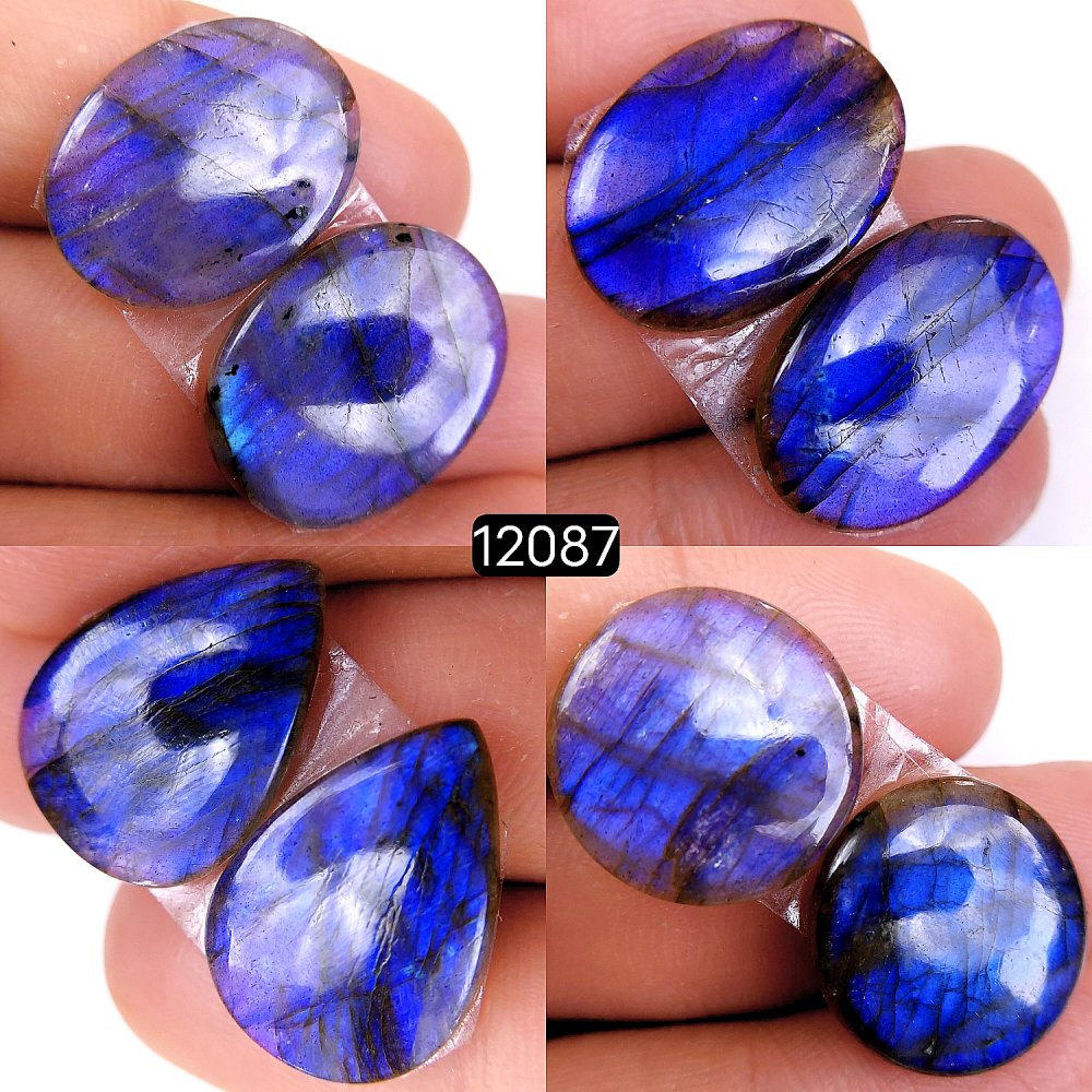 4Pair 76Cts  Labradorite pairs Labradorite Cabochon Loose Gemstone Labradorite pair for Earring For Woman Earrings Mix Shapes Dangle Drop Earrings 22X15-21X15mm #12087