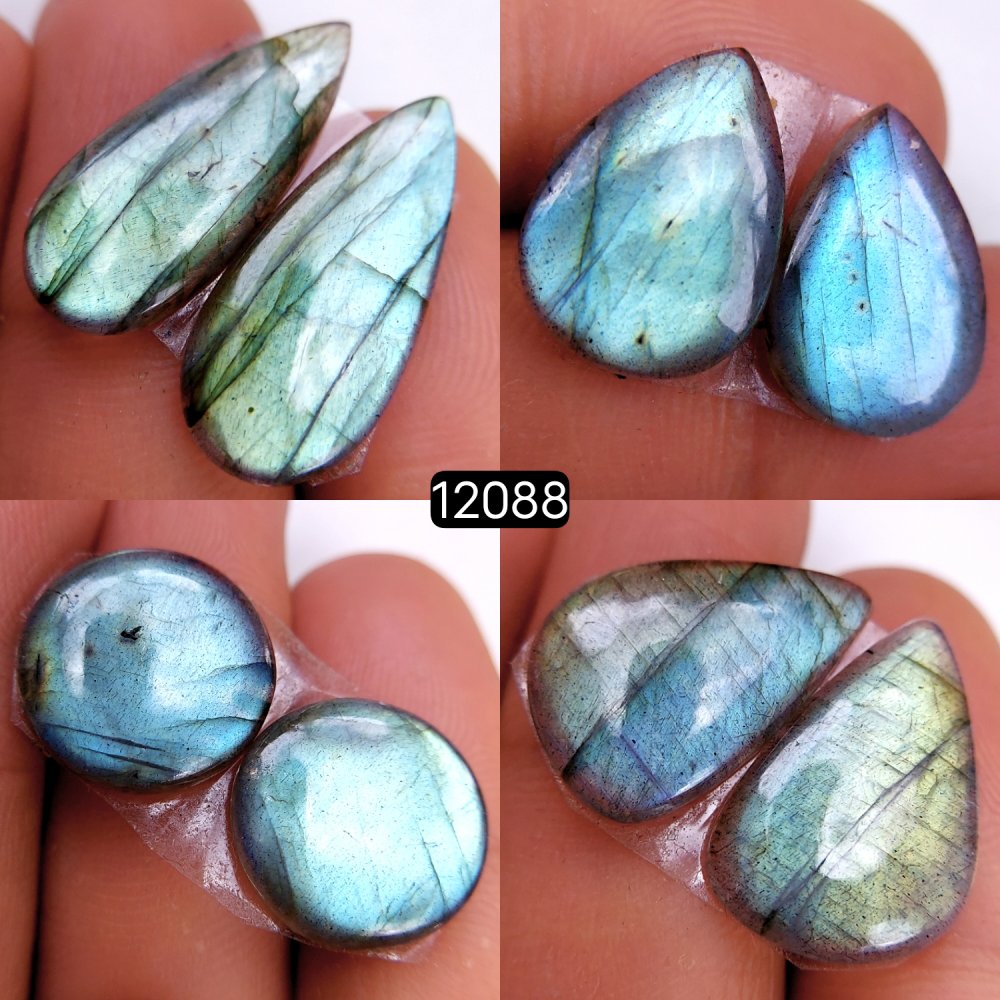 4Pair 50Cts  Labradorite pairs Labradorite Cabochon Loose Gemstone Labradorite pair for Earring For Woman Earrings Mix Shapes Dangle Drop Earrings 24X10-17X12mm #12088