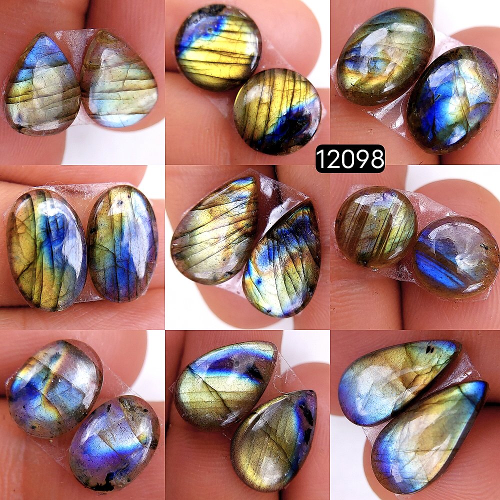 9Pair 60Cts  Labradorite pairs Labradorite Cabochon Loose Gemstone Labradorite pair for Earring For Woman Earrings Mix Shapes Dangle Drop Earrings 18X9-9X9mm #12098