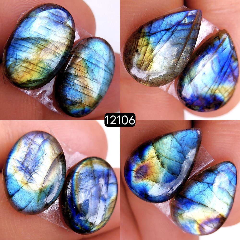 4Pair 47Cts  Labradorite pairs Labradorite Cabochon Loose Gemstone Labradorite pair for Earring For Woman Earrings Mix Shapes Dangle Drop Earrings 18X12-17X11mm #12106