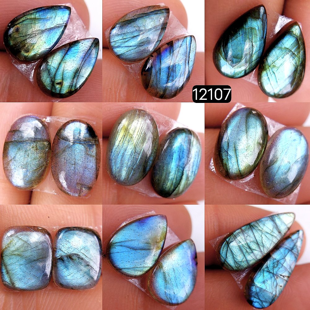 9Pair 60Cts  Labradorite pairs Labradorite Cabochon Loose Gemstone Labradorite pair for Earring For Woman Earrings Mix Shapes Dangle Drop Earrings 22X8-13X7mm #12107