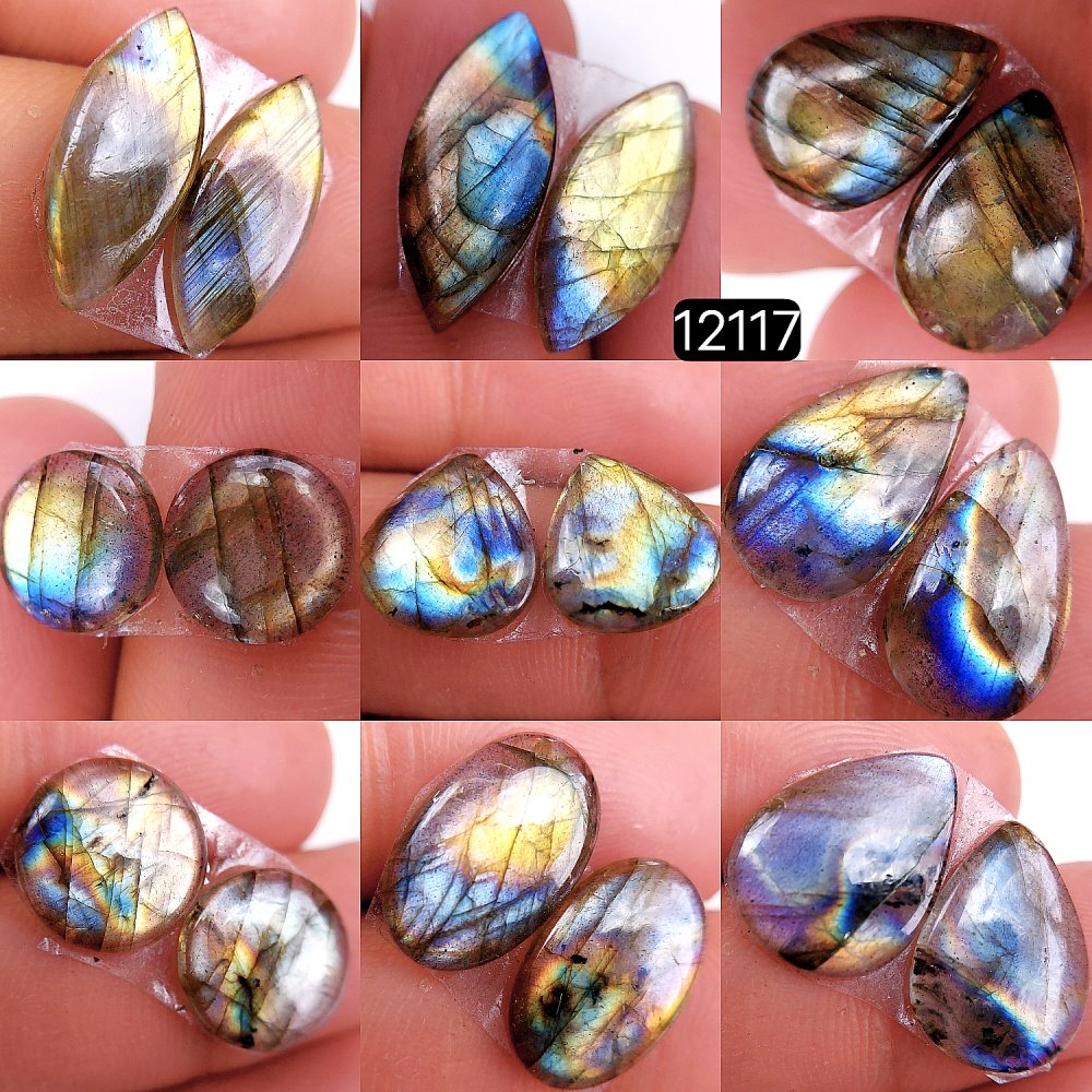 9Pair 60Cts  Labradorite pairs Labradorite Cabochon Loose Gemstone Labradorite pair for Earring For Woman Earrings Mix Shapes Dangle Drop Earrings 20X9-9X9mm #12117