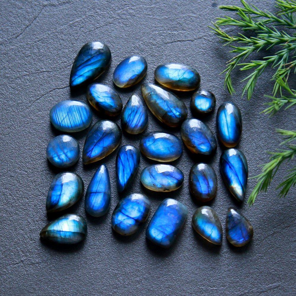 24 Pcs 119 Cts  Natural Labradorite Cabochon Loose Gemstone Jewelry Wire Wrapped Pendant Semi-Precious Healing Crystal Lots   16x10-7x7mm #12123