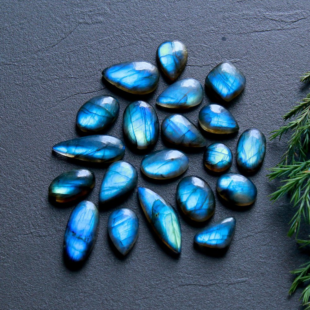 20 Pcs 159 Cts  Natural Labradorite Cabochon Loose Gemstone Jewelry Wire Wrapped Pendant Semi-Precious Healing Crystal Lots   26x10-10x10mm #12128