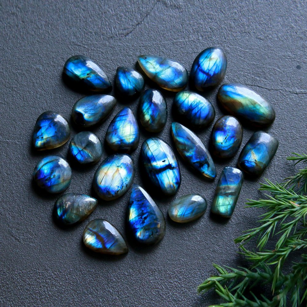 22 Pcs 189 Cts  Natural Labradorite Cabochon Loose Gemstone Jewelry Wire Wrapped Pendant Semi-Precious Healing Crystal Lots   22x10-12x10mm #12129