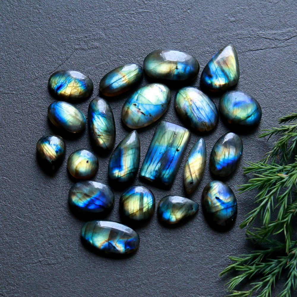 20 Pcs 165 Cts  Natural Labradorite Cabochon Loose Gemstone Jewelry Wire Wrapped Pendant Semi-Precious Healing Crystal Lots   22x12-10x10mm #12130